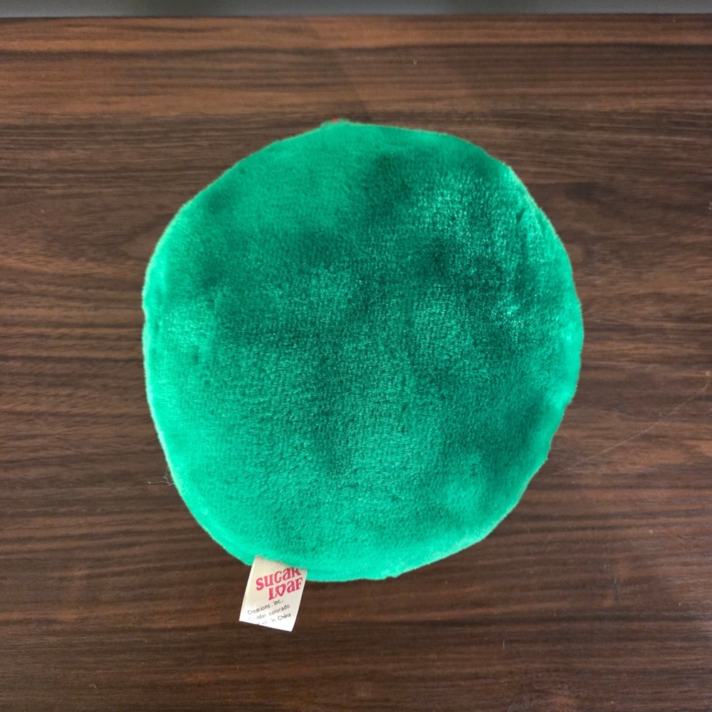 Vintage 1996 Sugar Loaf Green Smiley Face Plush 8in Suction Cup Toy Retro Decor - Picture 7 of 8